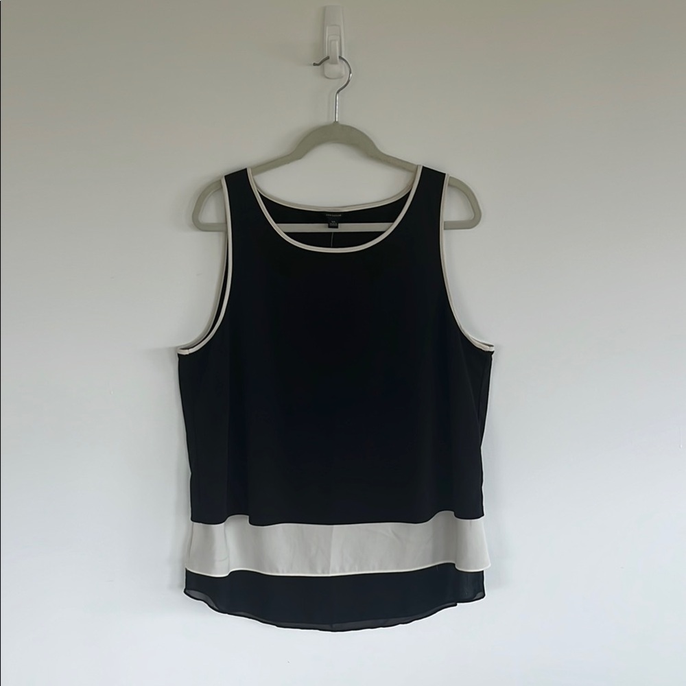 Ann Taylor Black and Crème Layered Sleeveless Blouse XL